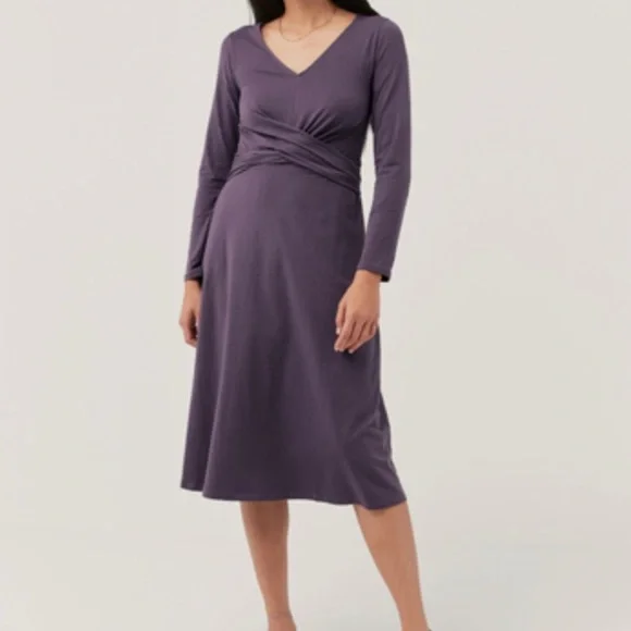 Pact Revive Wrap Front Midi Dress in Currant - Picture 2 of 7